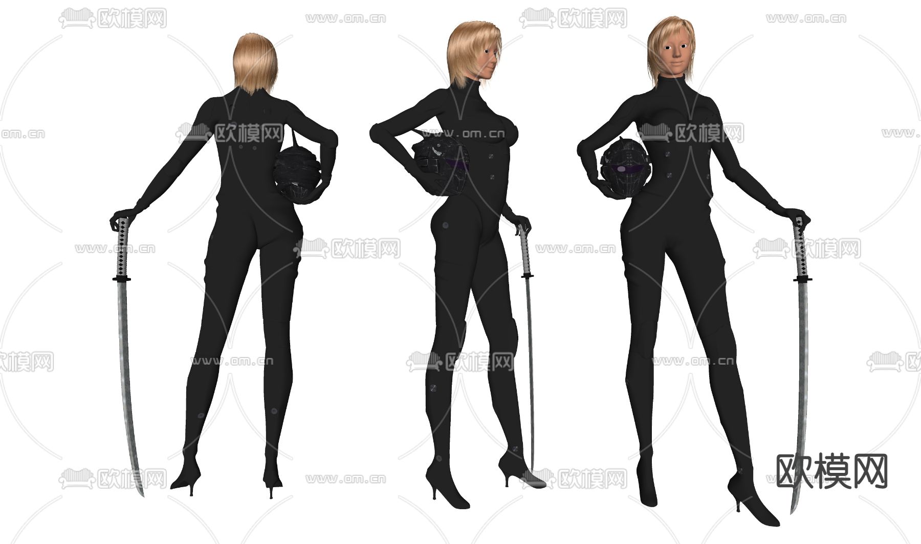 现代黑衣女击剑手su模型下载（渲染图2）