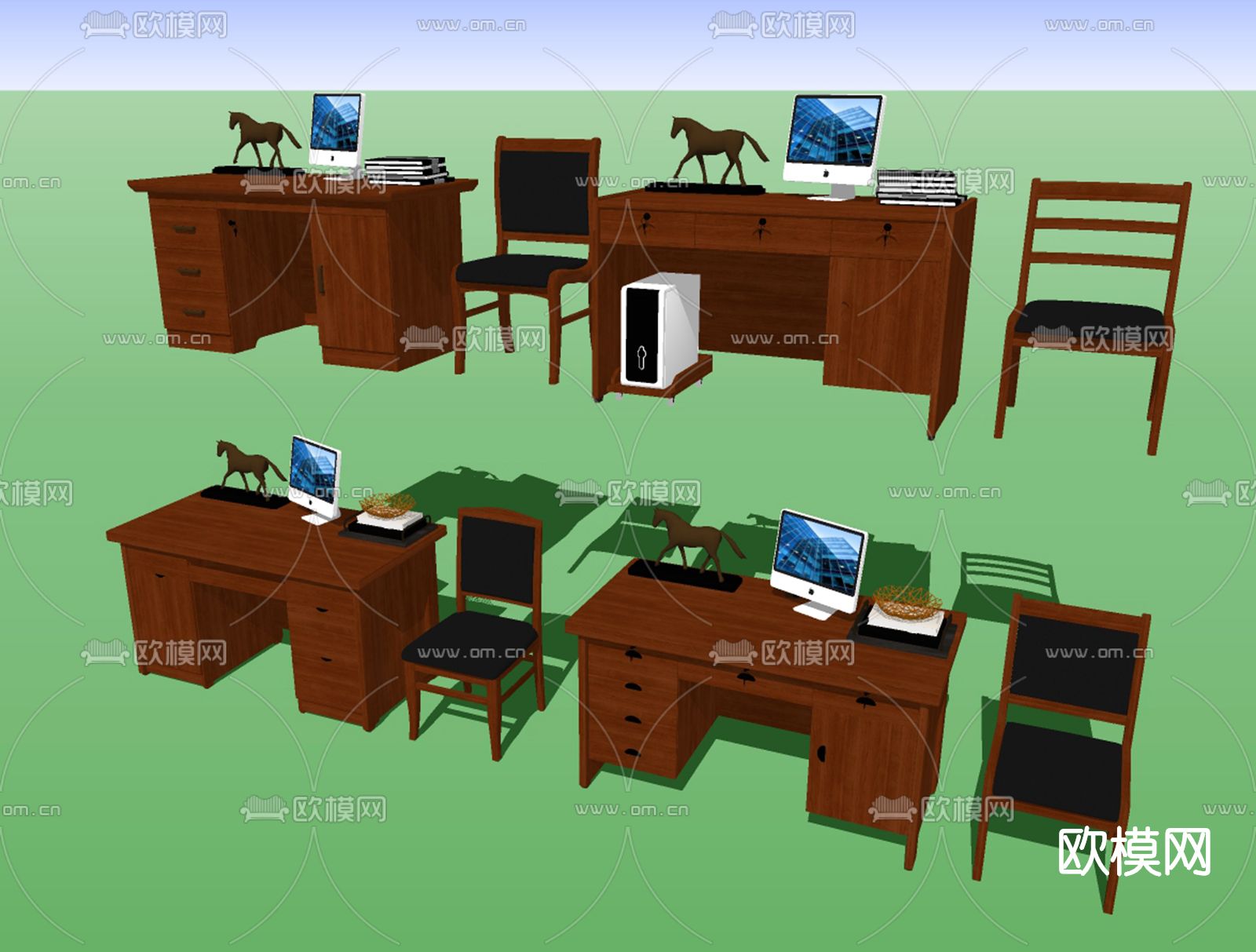 现代办公桌椅班台su模型下载（渲染图2）