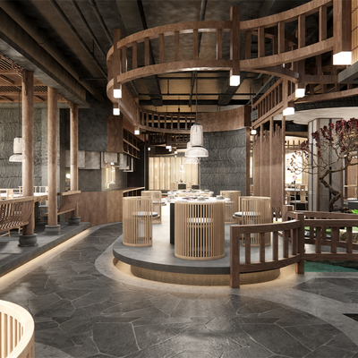  新中式火锅店su模型 