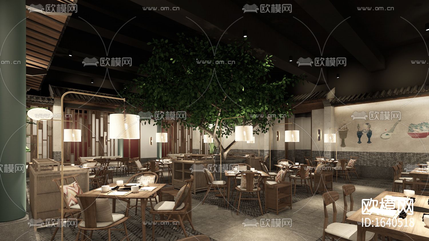 新中式全日餐厅cad施工图