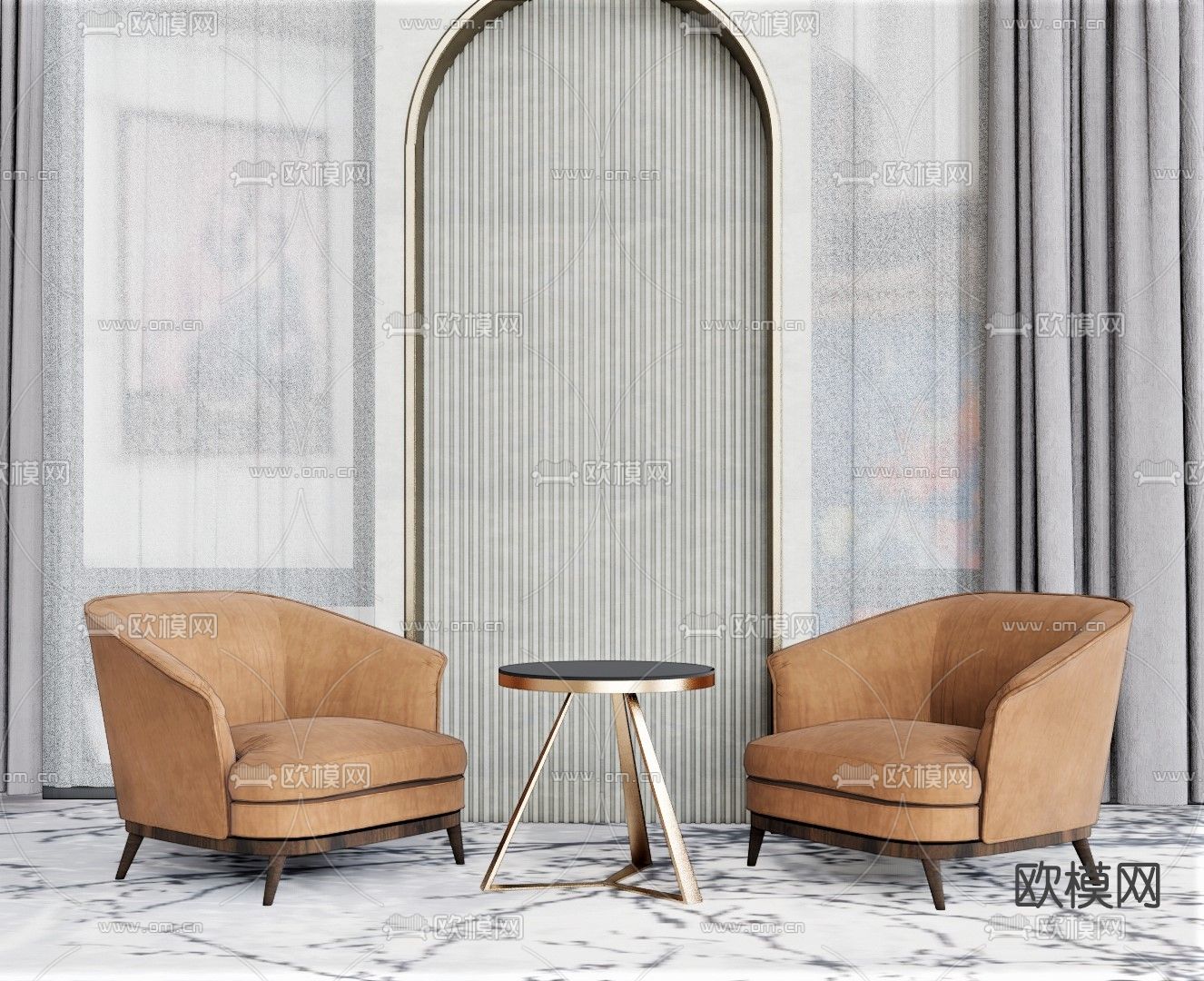 现代布艺休闲沙发su模型下载（渲染图1）