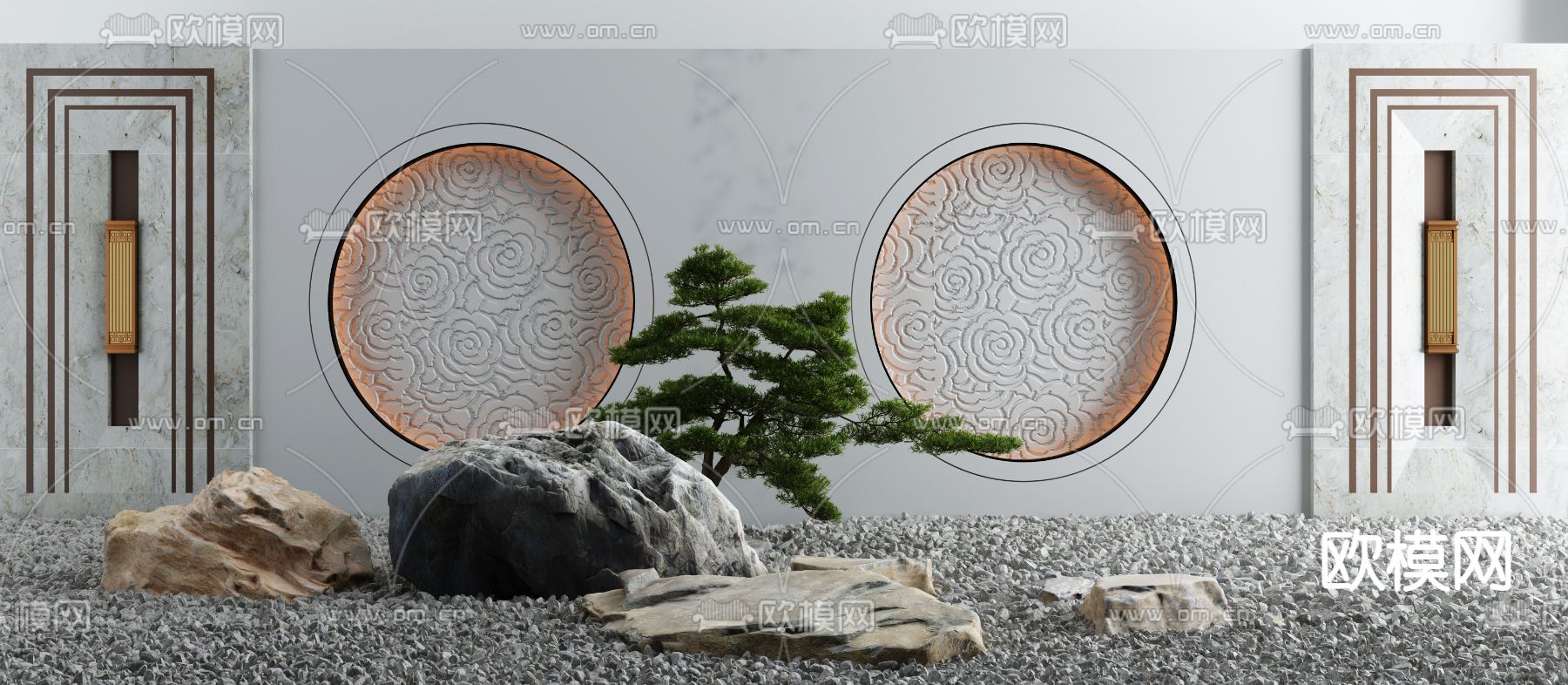 新中式庭院景观小品3d模型下载