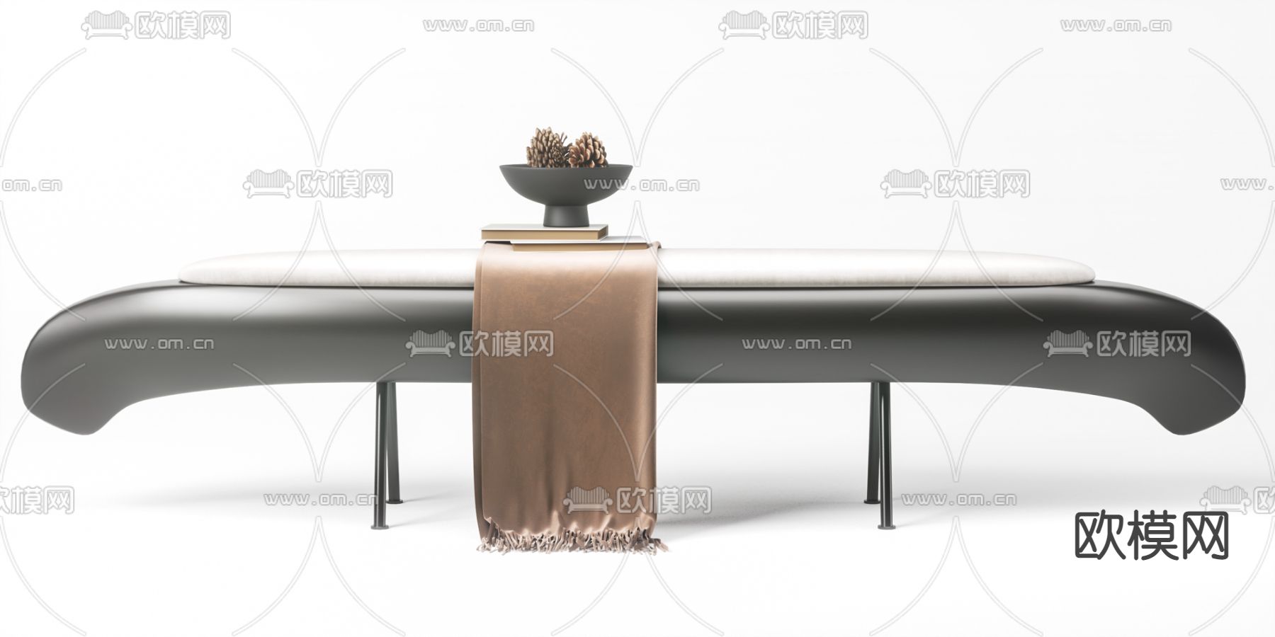 现代皮革异形床尾凳3d模型