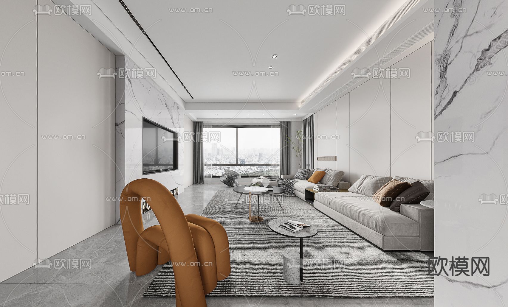 现代客厅餐厅cr全景3d模型