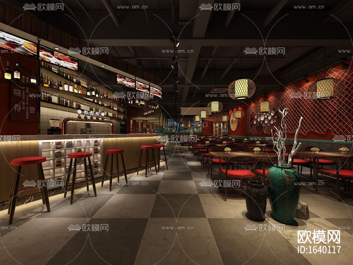 烤肉店cad施工图下载（渲染图1）