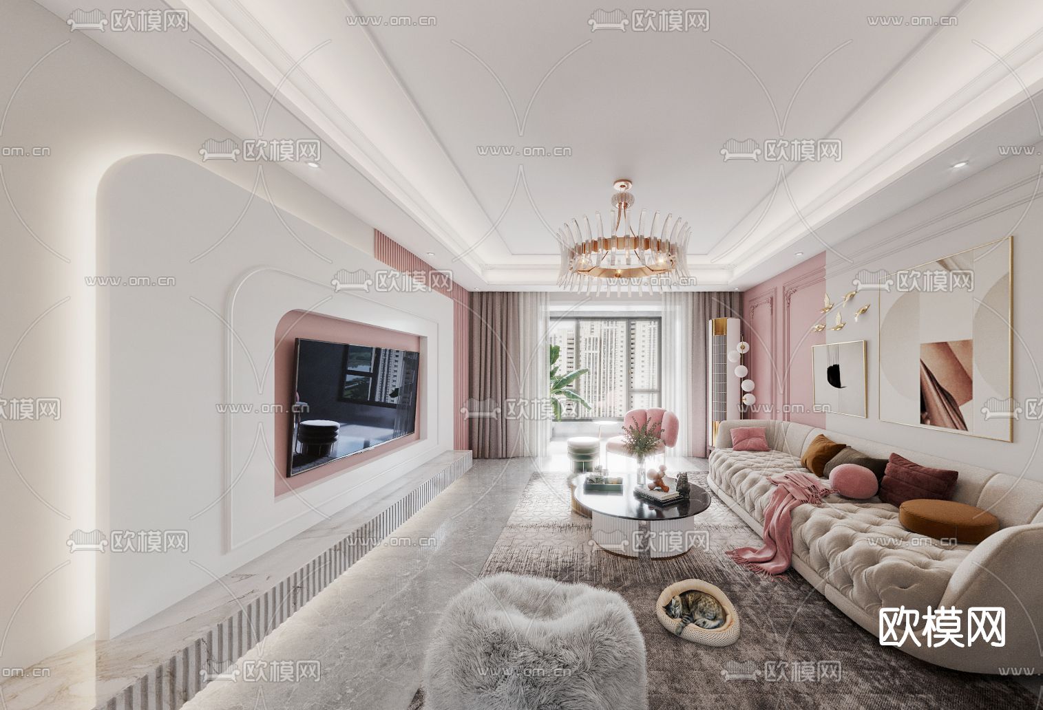 法式客厅餐厅cr全景3d模型