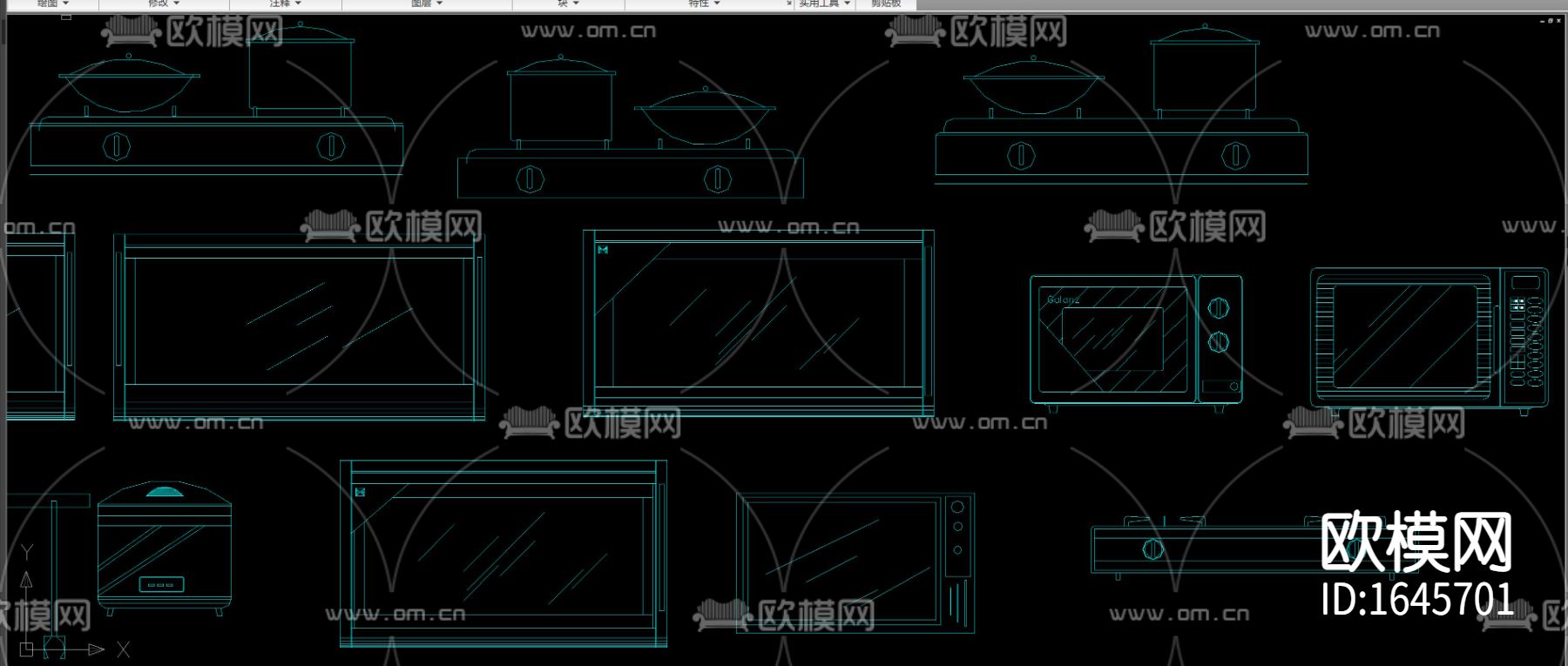 厨房电器平面立面cad图库下载（渲染图5）