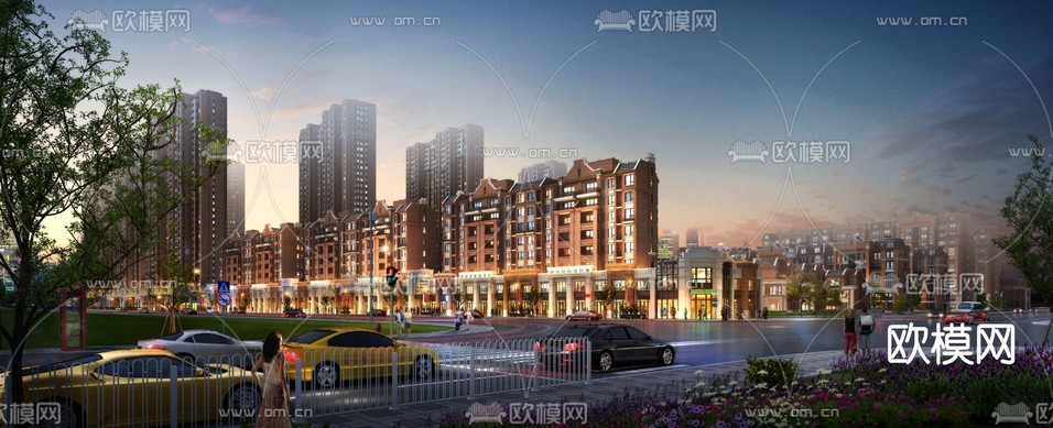 现代住宅小区建筑外观3d模型下载