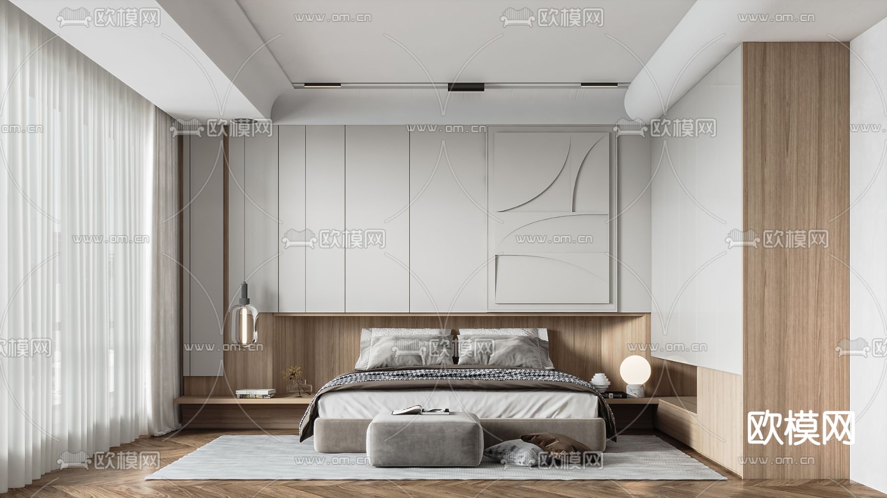 现代卧室主人房3d模型下载