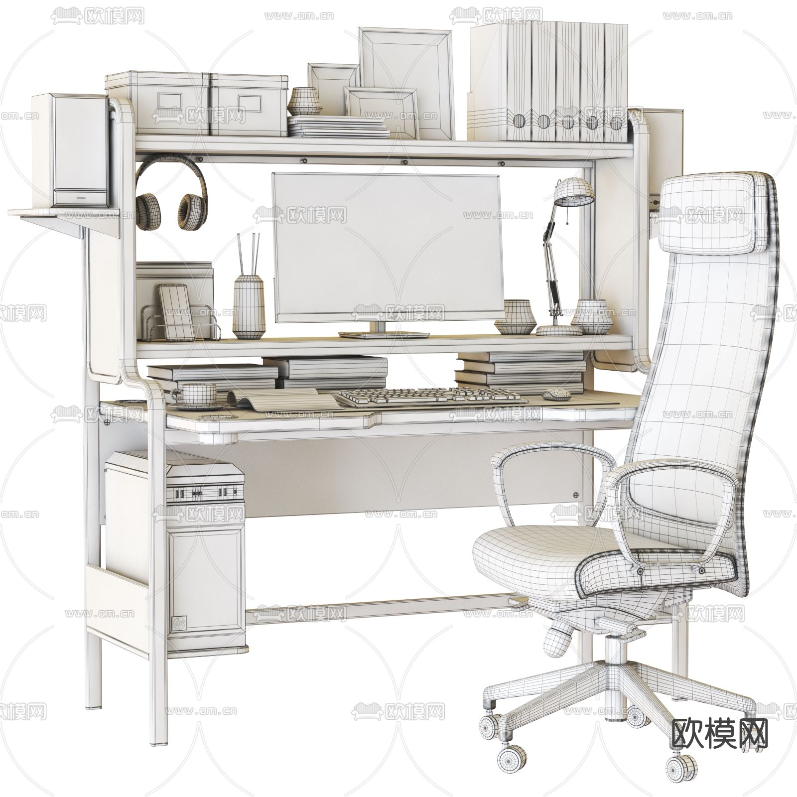 现代书桌椅3d模型下载（渲染图4）