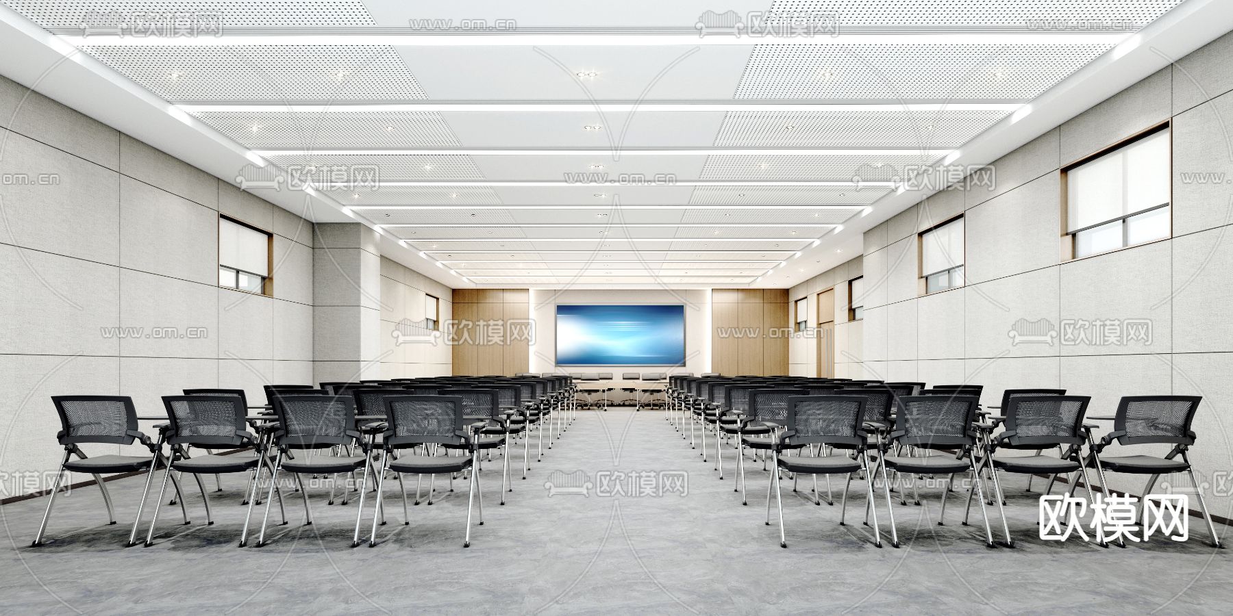现代多功能会议厅培训室3d模型下载_ID11089217_3dmax免费模型-欧模网
