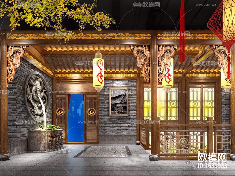 中式火锅店全套cad施工图下载（渲染图6）