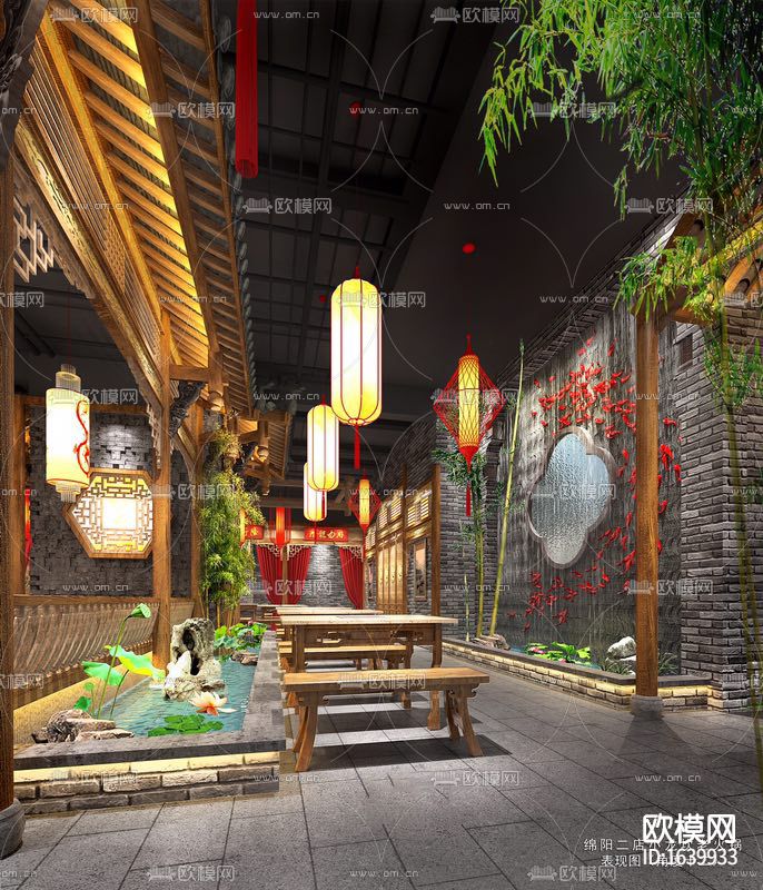 中式火锅店全套cad施工图下载（渲染图4）