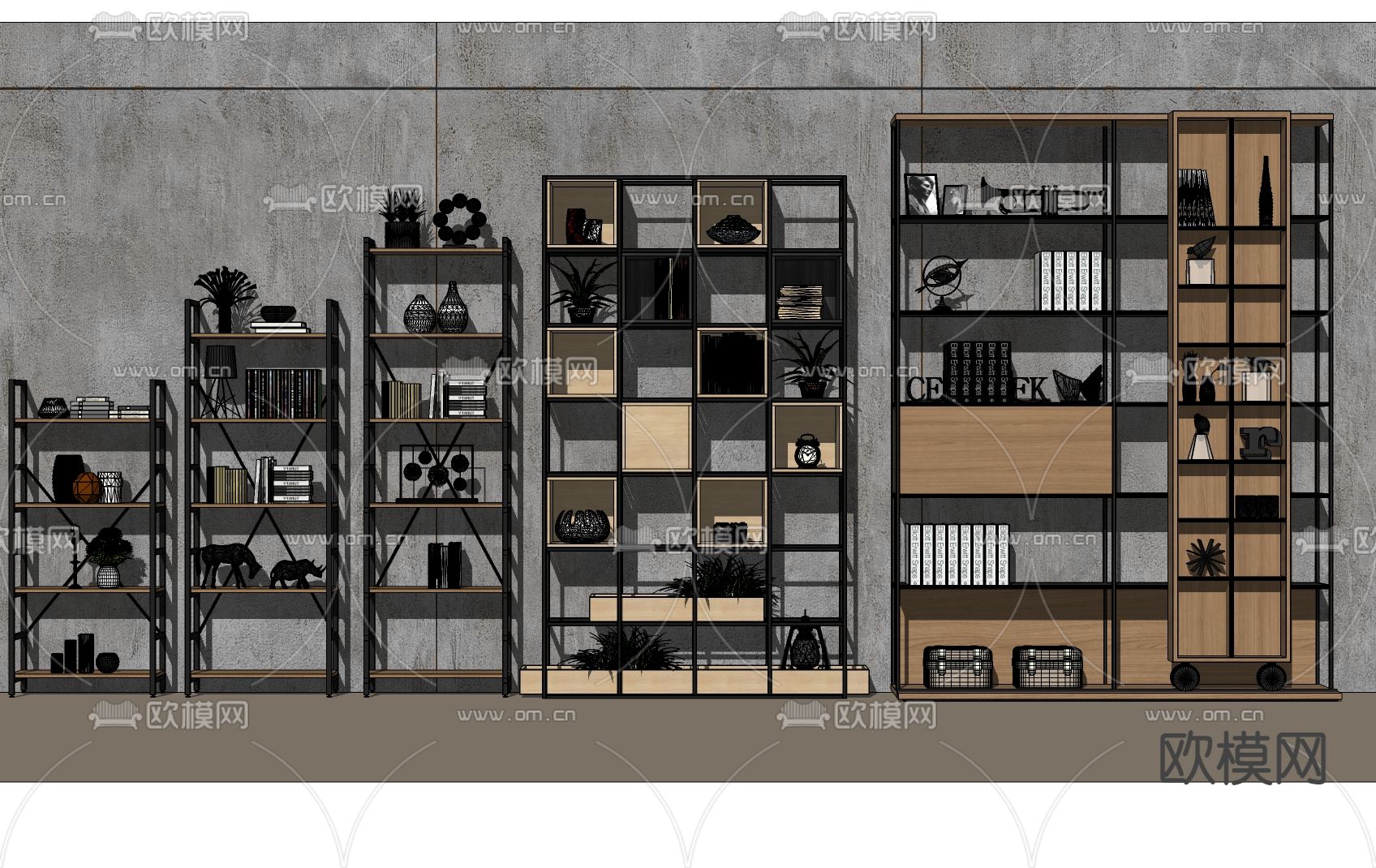 工业风置物架su模型下载