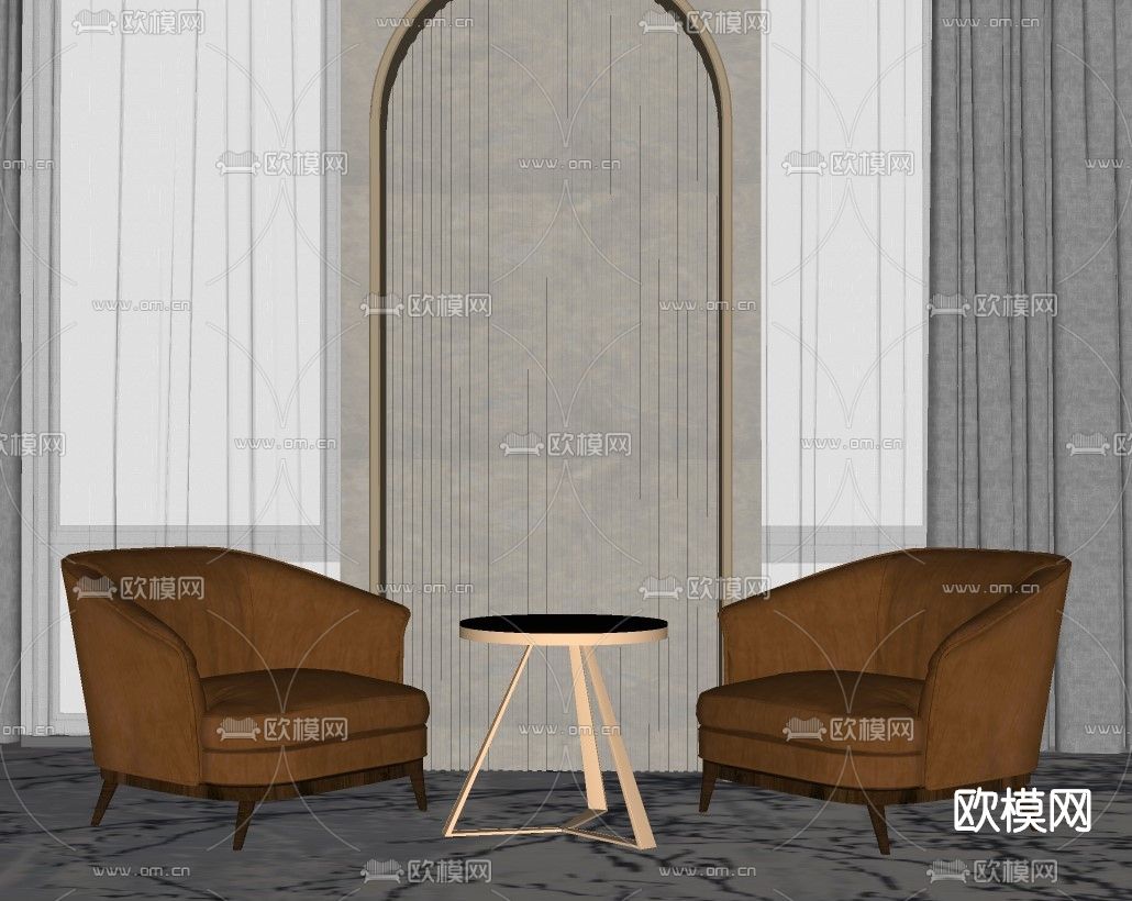 现代布艺休闲沙发su模型下载（渲染图2）