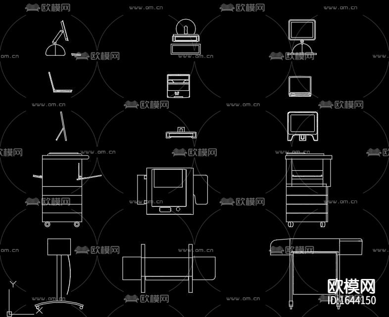 北欧办公设备平面立面cad图库下载（渲染图2）