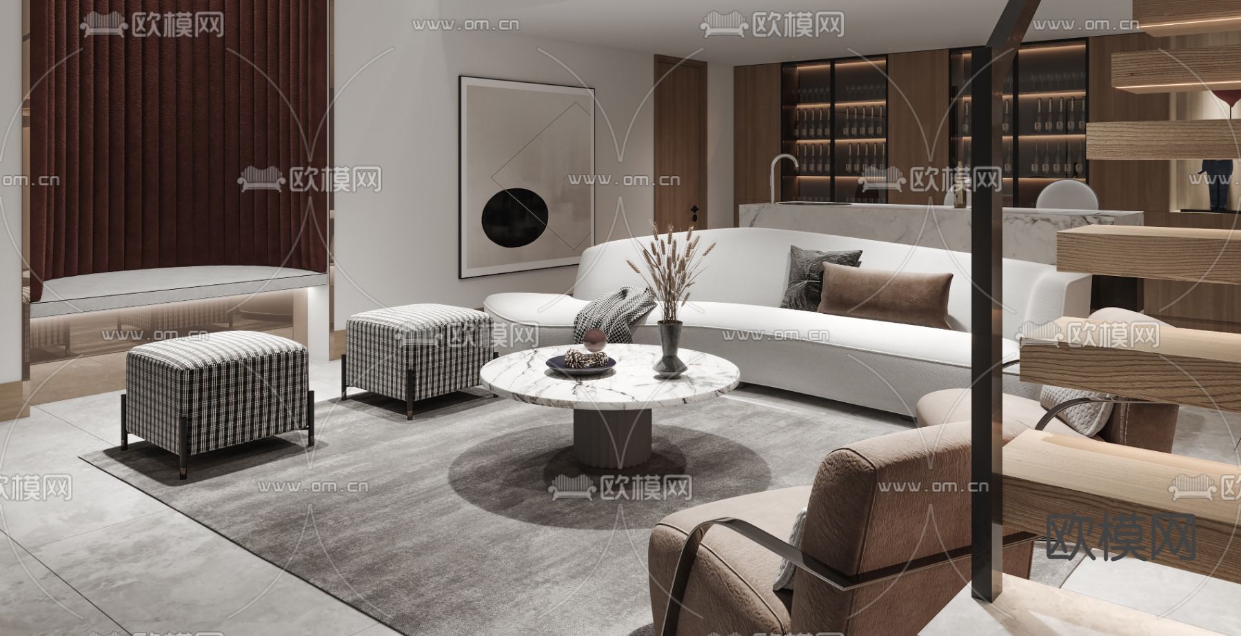 现代复式公寓客厅3d模型下载（渲染图5）