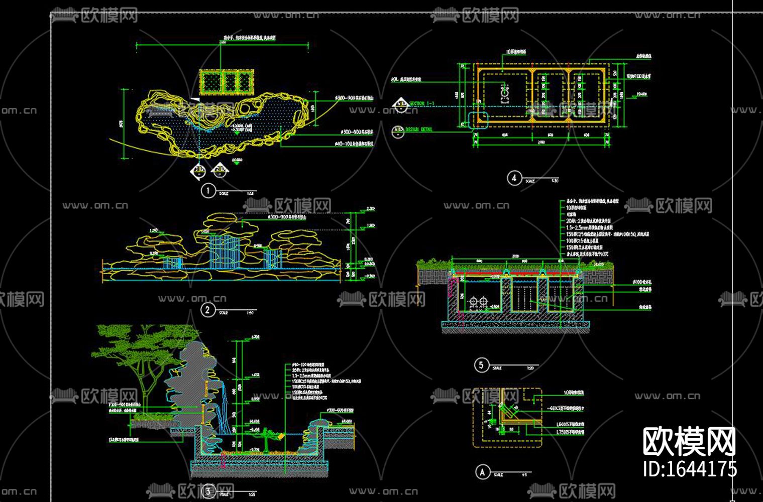 鱼池假山流水cad图库下载（渲染图6）