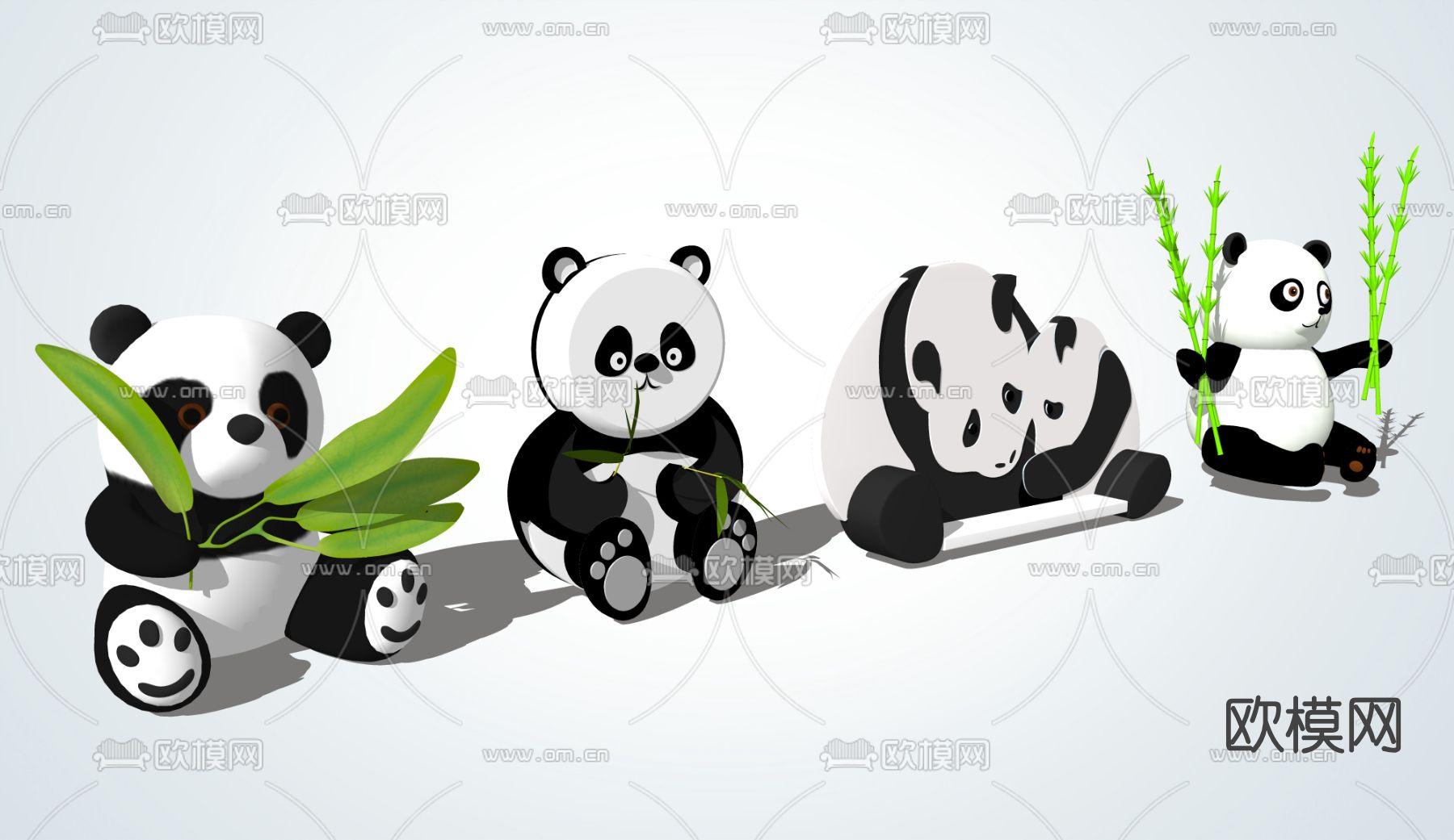 现代大熊猫玩偶su模型下载（渲染图2）