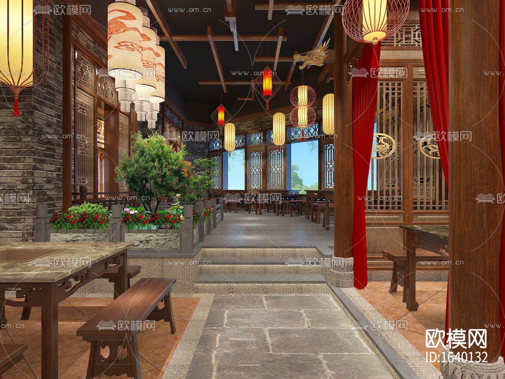 中式火锅店cad施工图下载（渲染图2）