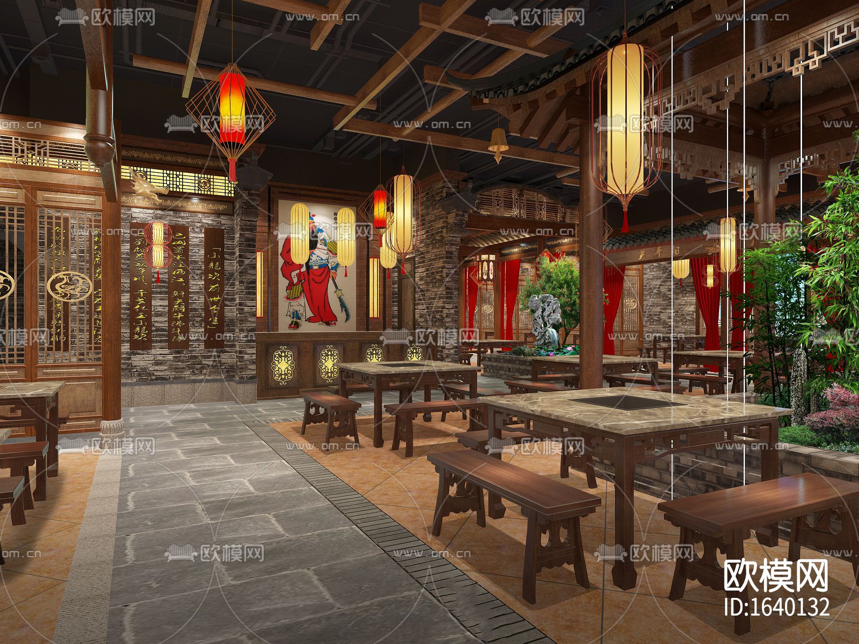 中式火锅店cad施工图下载（渲染图4）