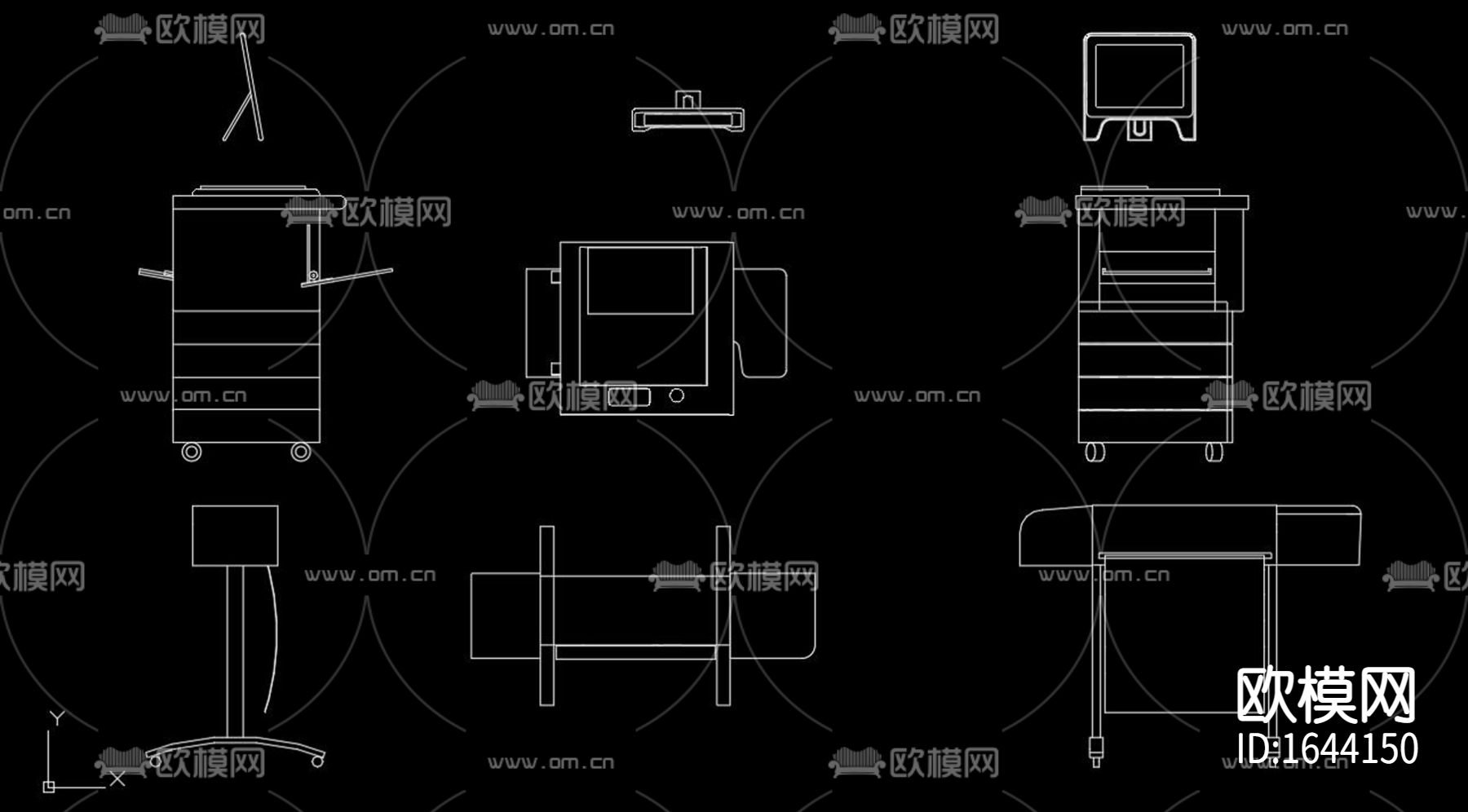 北欧办公设备平面立面cad图库下载（渲染图1）