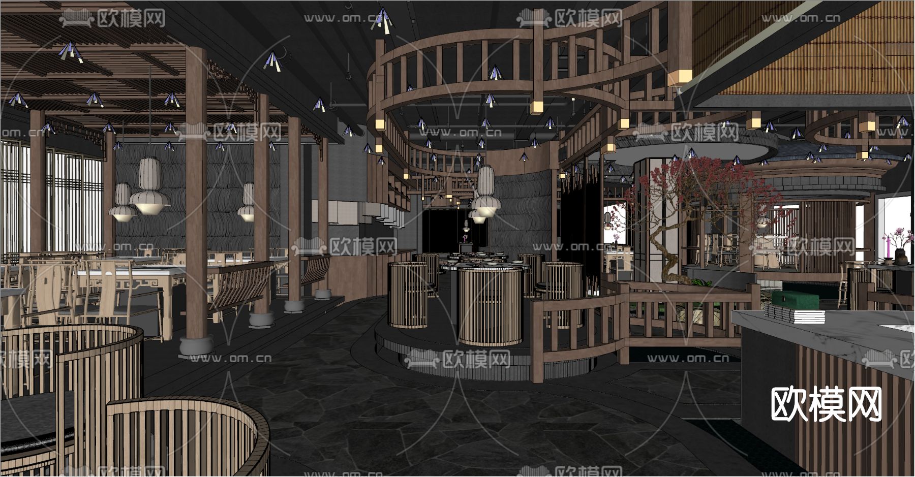 新中式火锅店su模型下载（渲染图4）