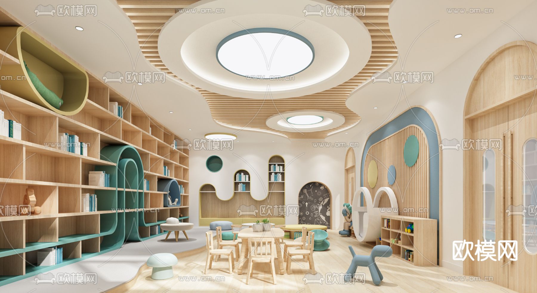 现代幼儿园阅读室3d模型下载（渲染图2）