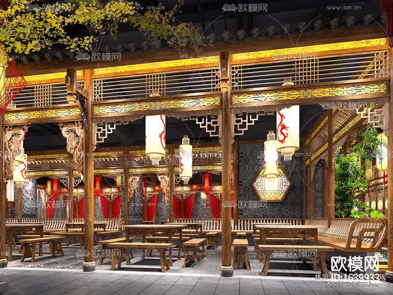 中式火锅店全套cad施工图下载（渲染图7）