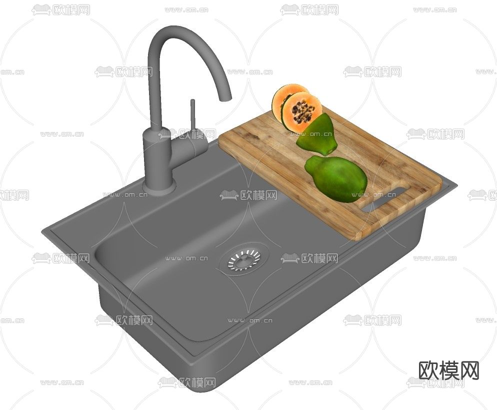 现代不锈钢水池水槽su模型下载（渲染图2）