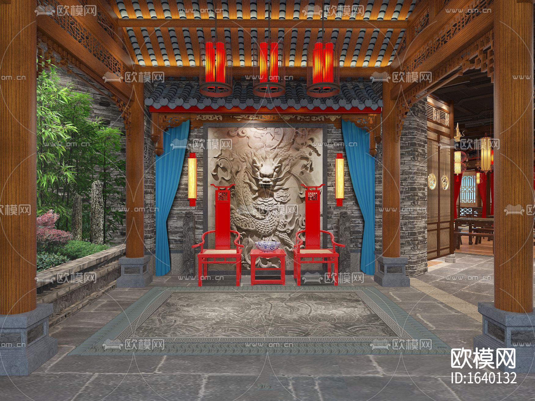 中式火锅店cad施工图下载（渲染图6）