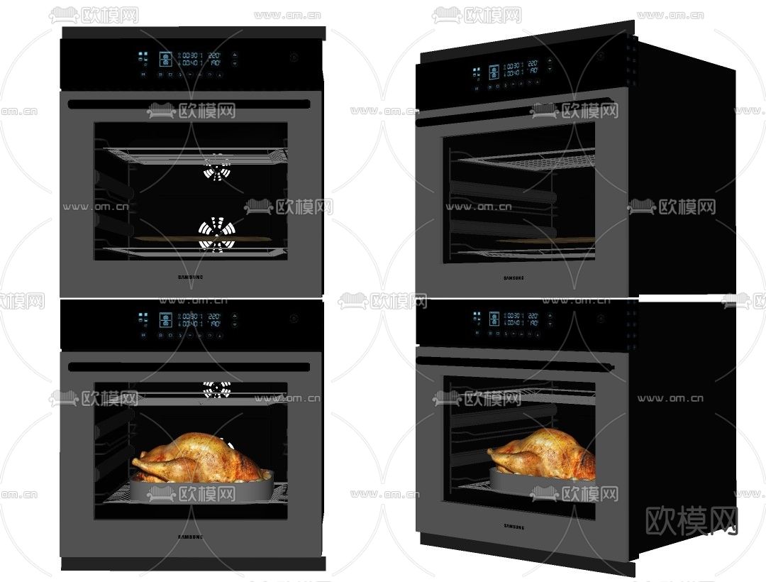 现代烤箱蒸箱烤炉su模型下载（渲染图2）