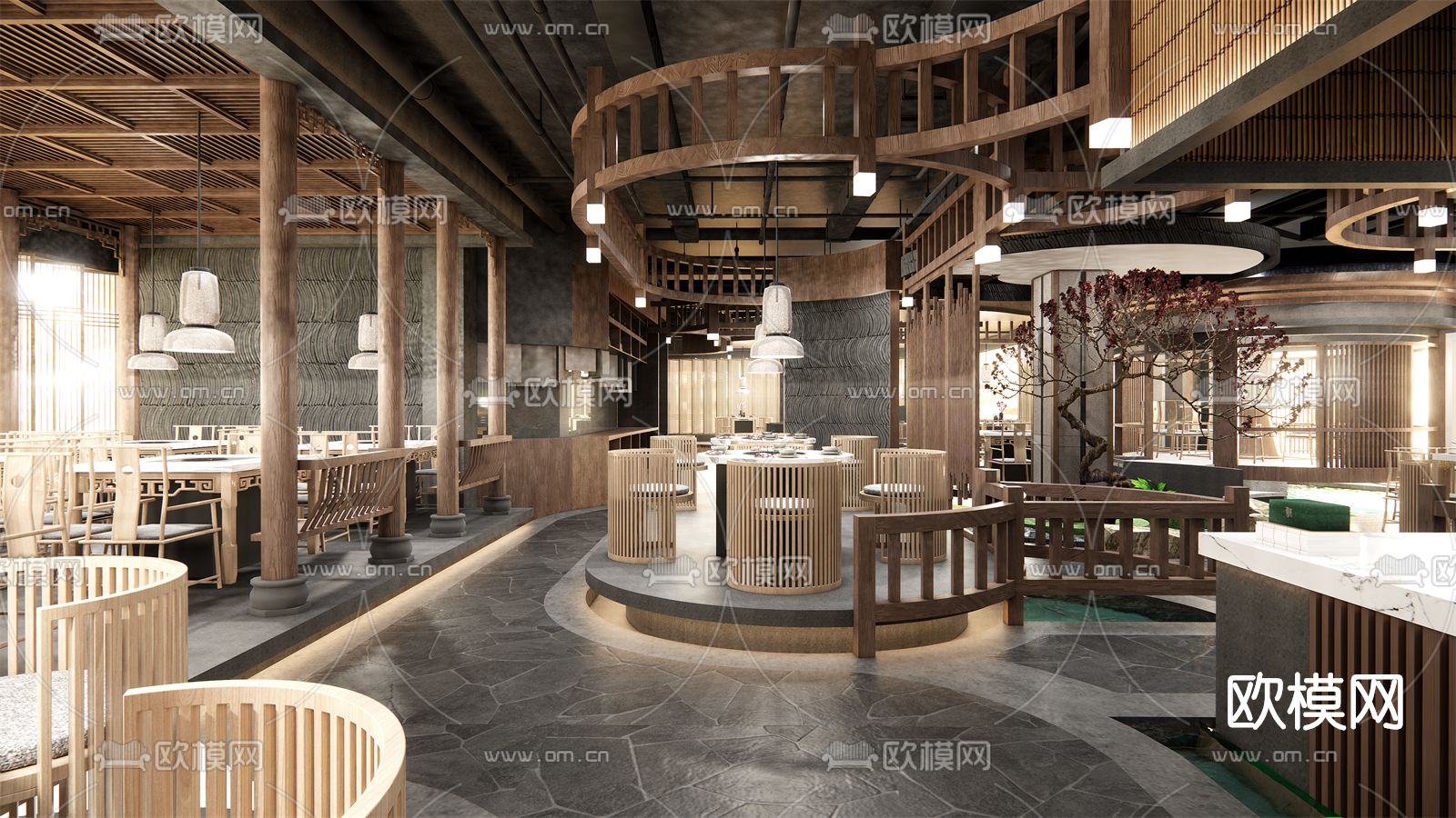 新中式火锅店su模型下载（渲染图1）