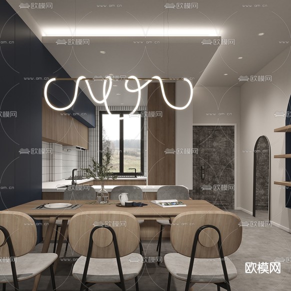 日式客厅餐厅茶室3d模型下载(渲染图9)