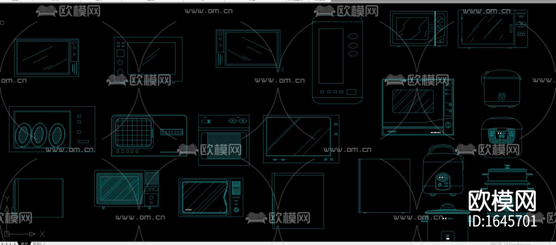 厨房电器平面立面cad图库下载（渲染图1）