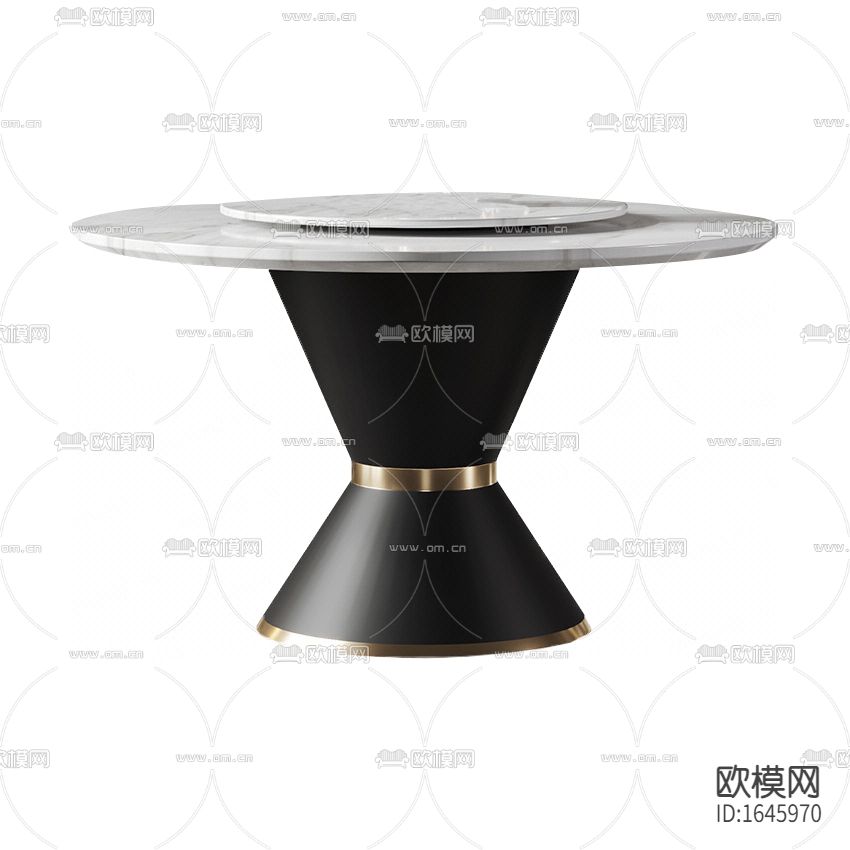 现代轻奢黑色烤漆不锈钢大理石圆形餐桌