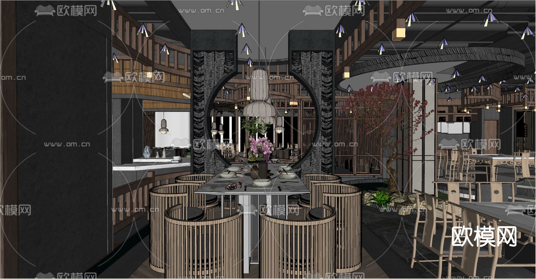 新中式火锅店su模型下载（渲染图3）