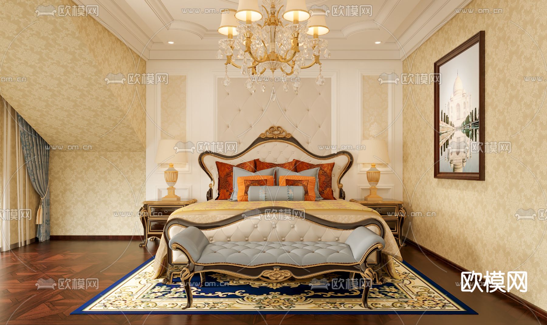 欧式古典卧室免费3d模型下载