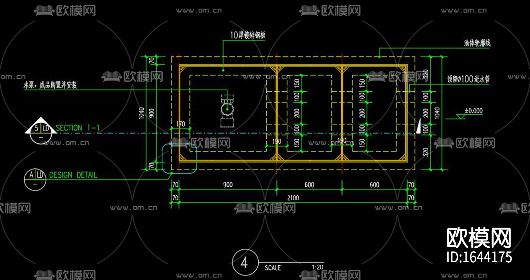 鱼池假山流水cad图库下载（渲染图2）