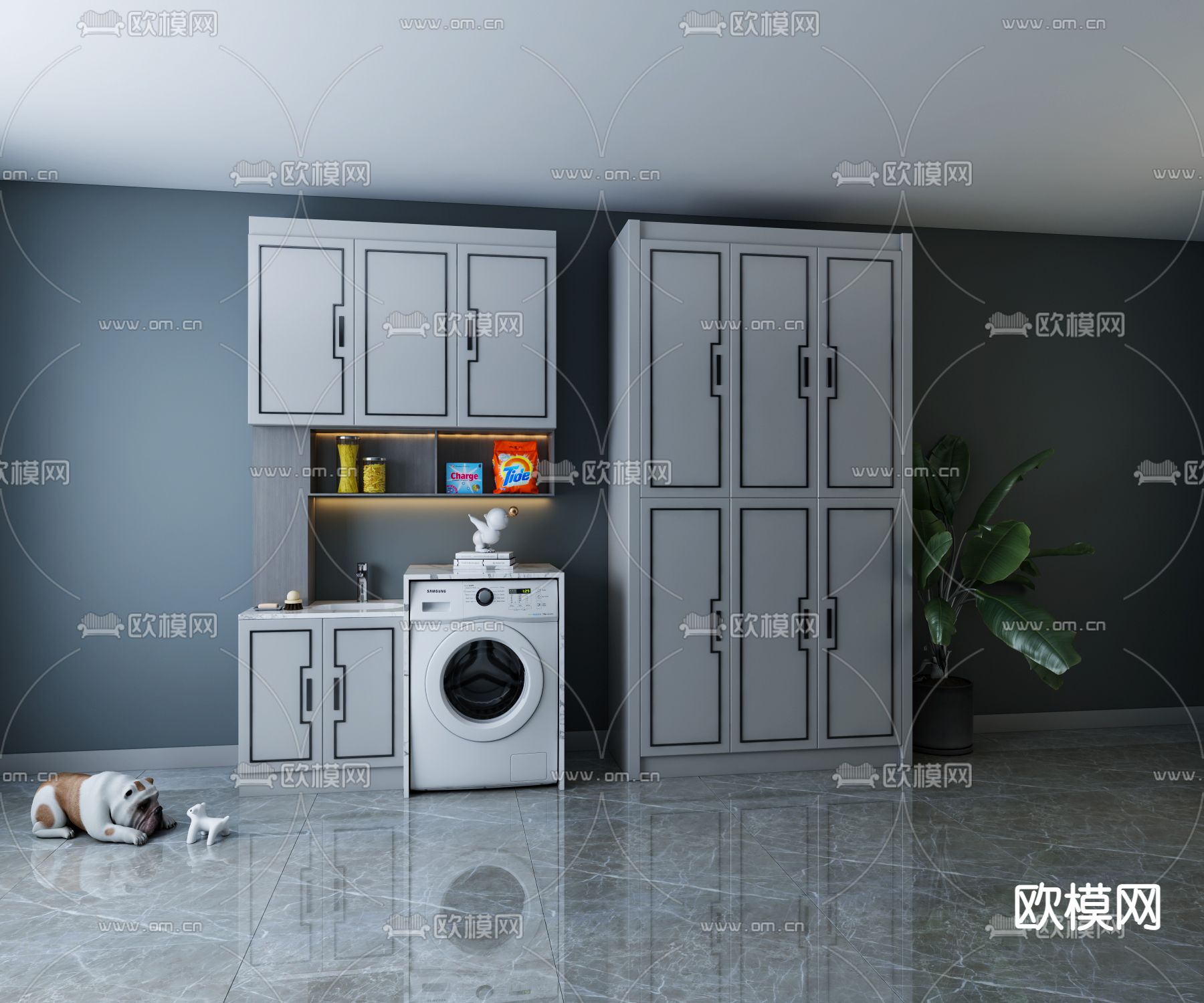 新中式衣柜储物柜免费3d模型下载（渲染图2）