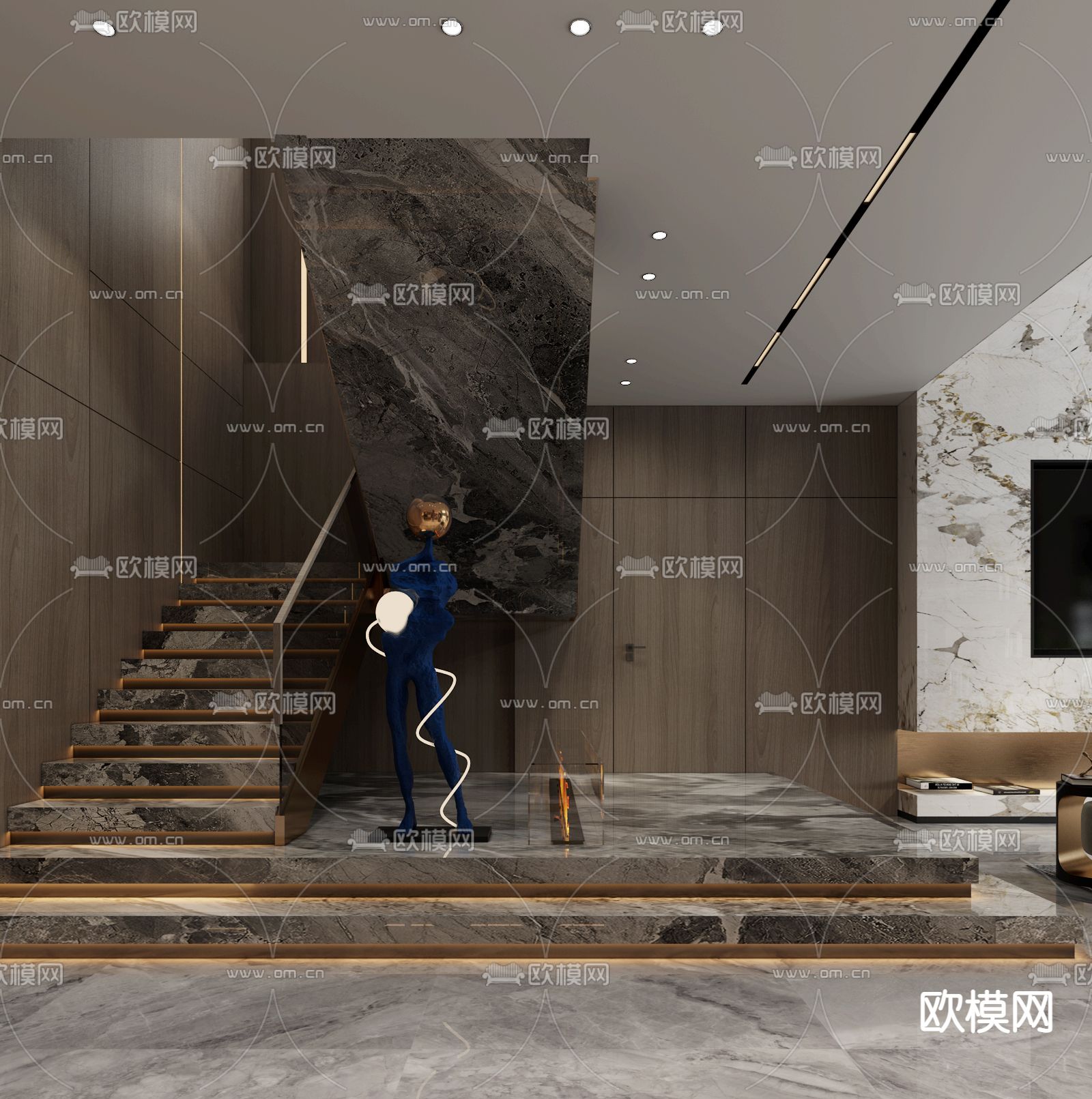 现代轻奢别墅客餐厅3d模型