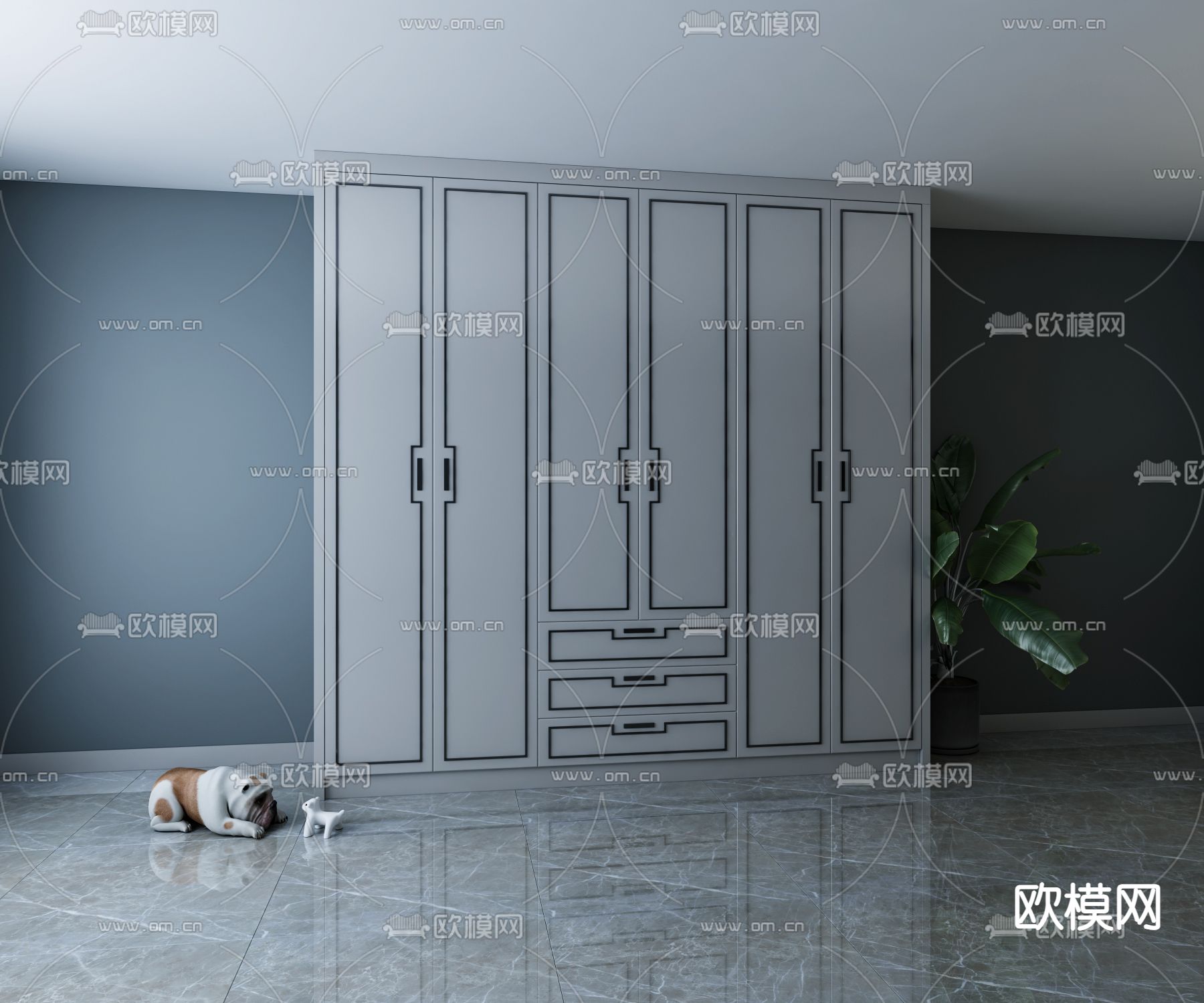 新中式衣柜储物柜免费3d模型下载（渲染图3）