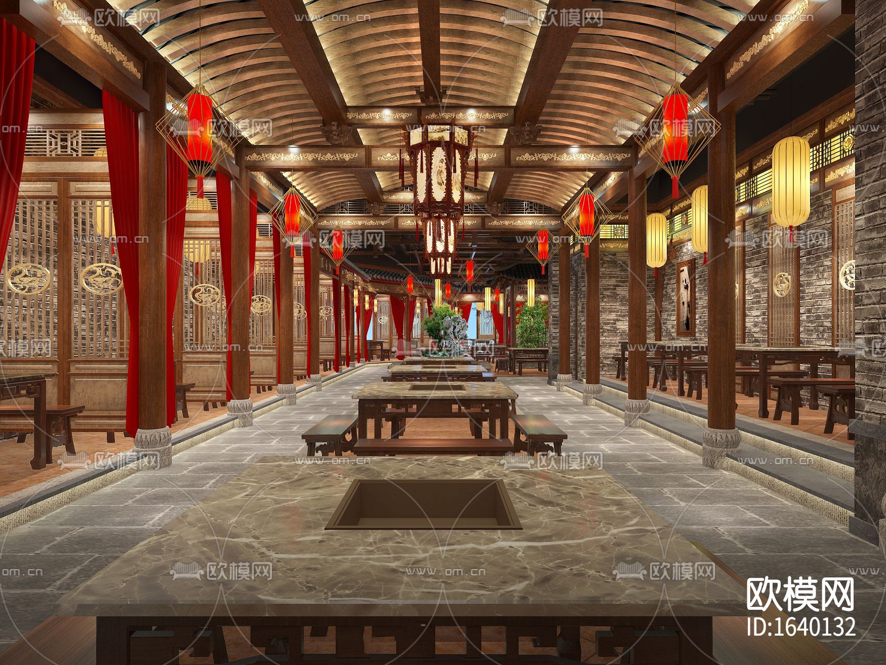 中式火锅店cad施工图下载（渲染图1）