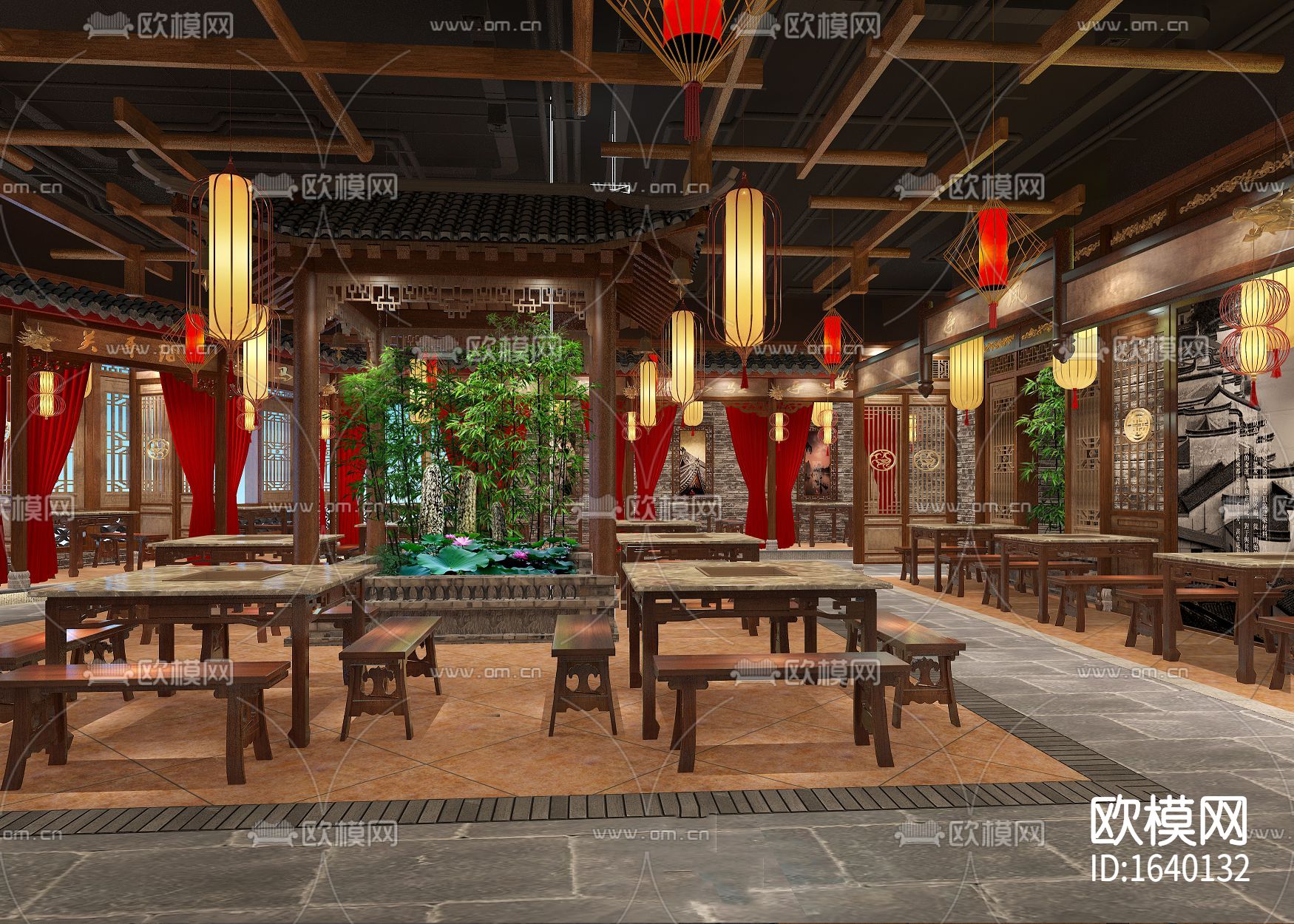 中式火锅店cad施工图下载（渲染图3）