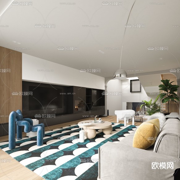 日式客厅餐厅茶室3d模型下载(渲染图7)