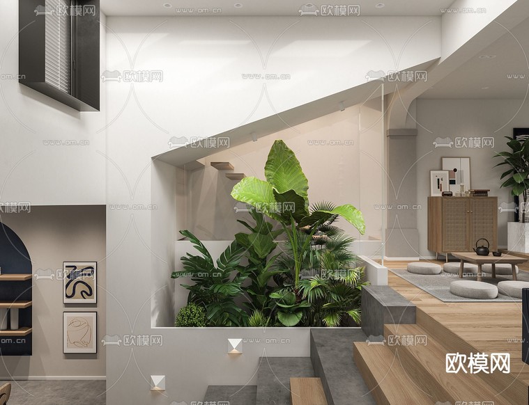日式客厅餐厅茶室3d模型下载(渲染图4)