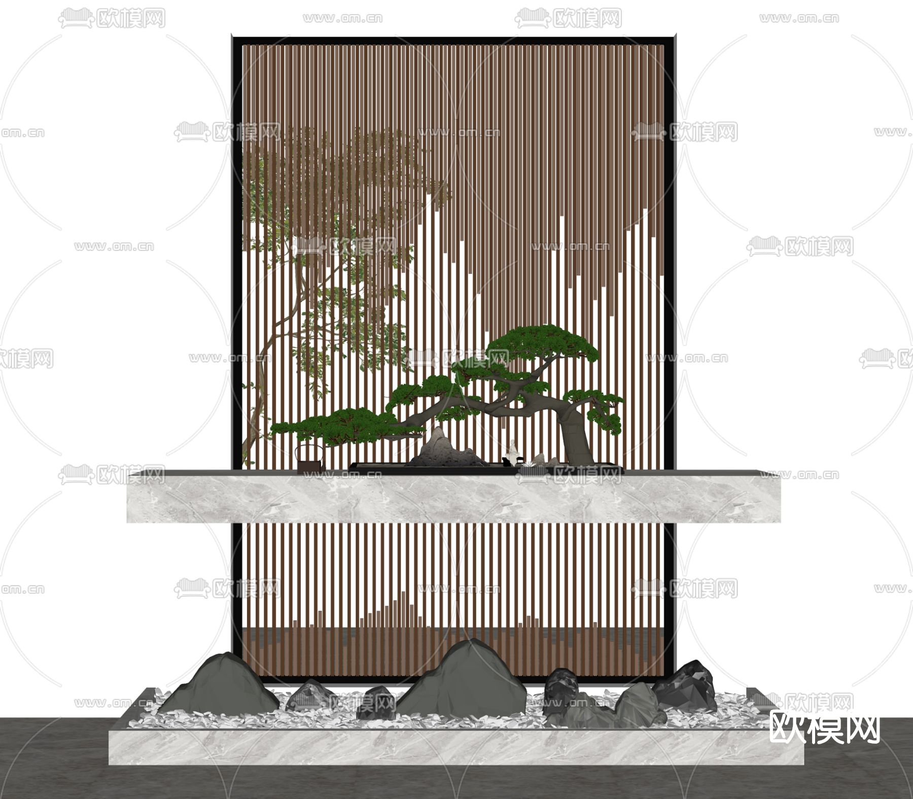 新中式假山景观小品su模型下载