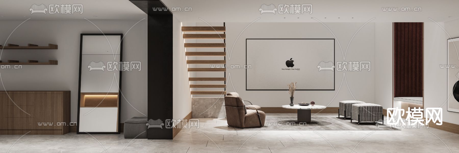 现代复式公寓客厅3d模型下载（渲染图6）