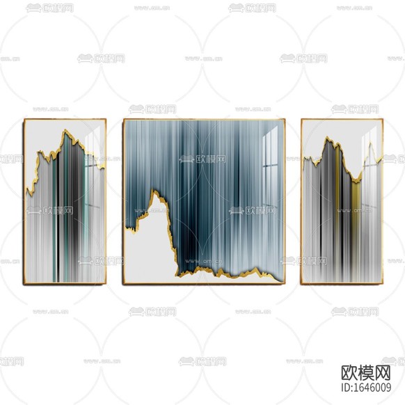 新中式轻奢假山纹理渐变色条纹三联装饰画下载
