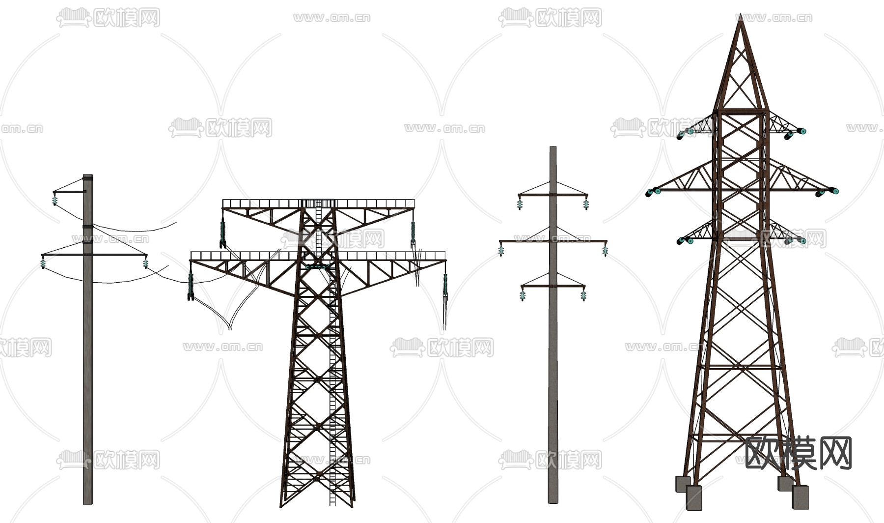 现代户外高压电塔电线杆su模型下载